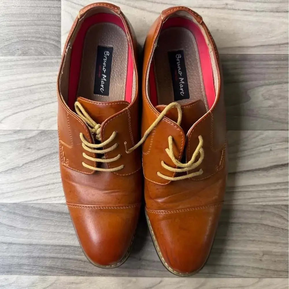 Bruno Marc Tan Leather Cap Toe Oxford Dress Shoes
